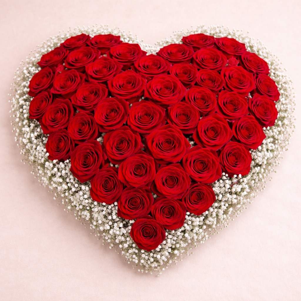 Cœur de roses rouges