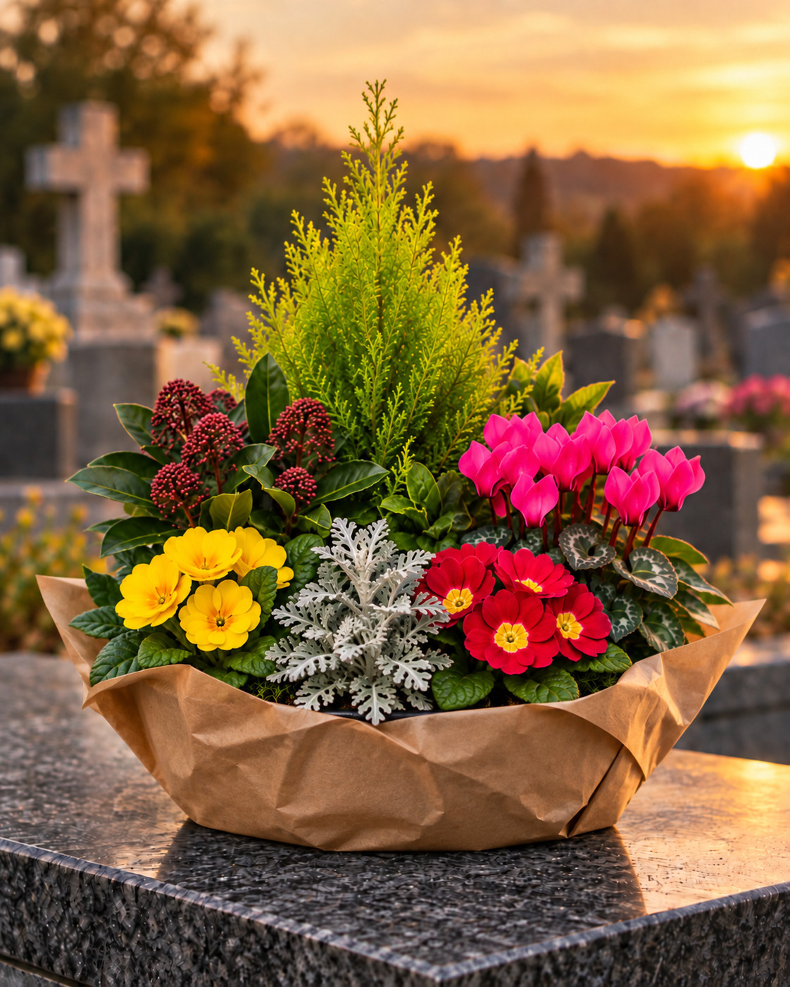 Coupe de plantes fleuries pour cimetière