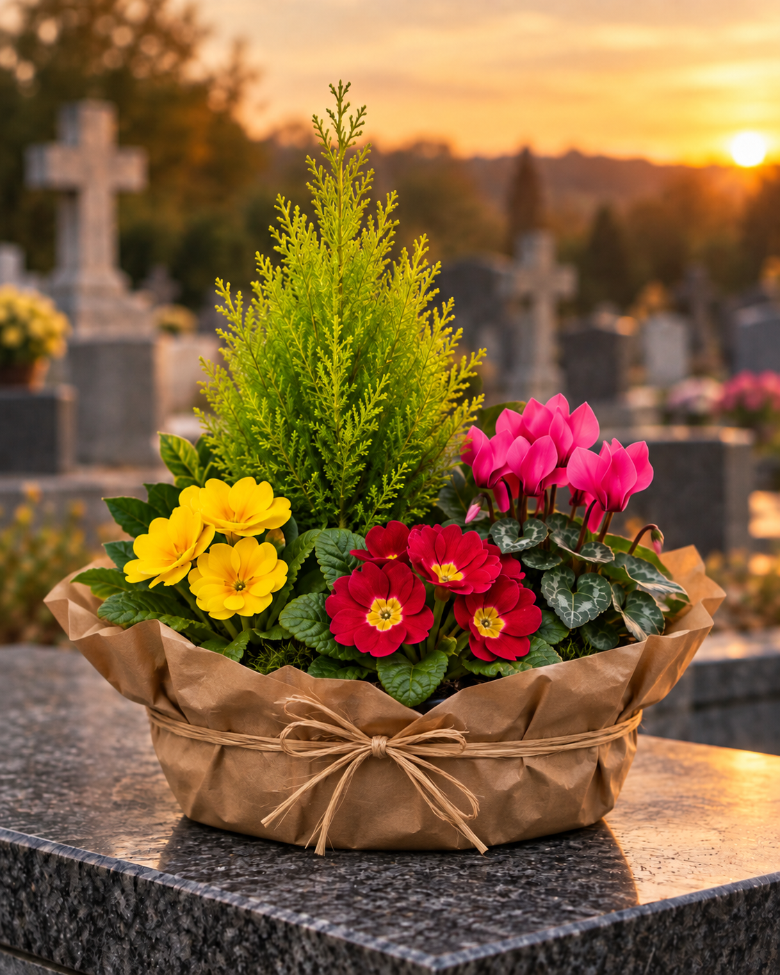 Coupe de plantes fleuries pour cimetière